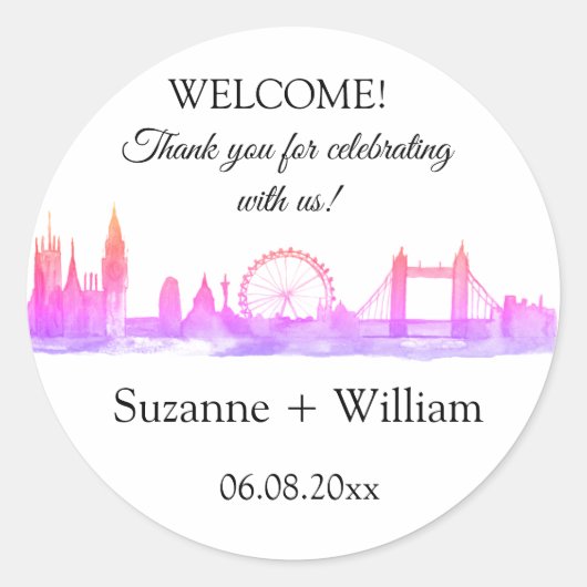 ロンドン・イングランドのスカイラインピンクが結婚式を引き立てる ラウンドシール (正面)