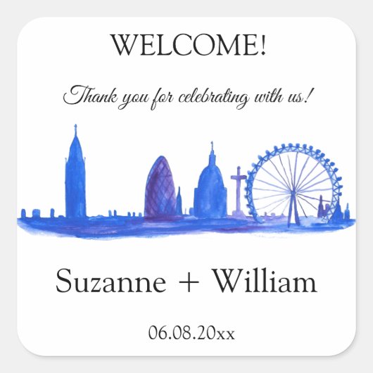 ロンドン・イングランドのスカイラインブルーが結婚式を引き立てる スクエアシール (正面)