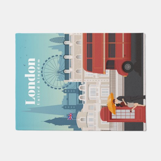 ロンドン・イングランドへの旅行アート ドアマット (正面)