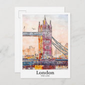 ロンドン・イングランド旅行水の色の手描き ポストカード (正面/裏面)