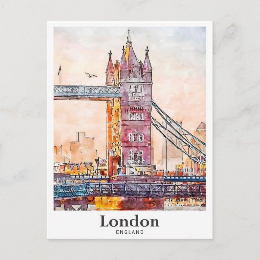 ロンドン・イングランド旅行水の色の手描き ポストカード (正面)