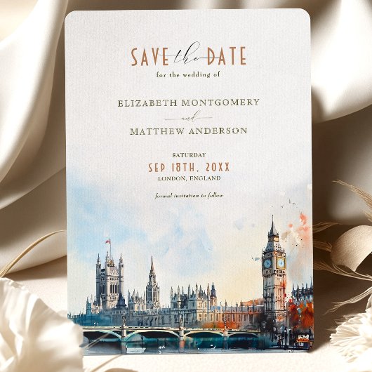ロンドン・イングランド水の色Save the Date 結婚's 招待状