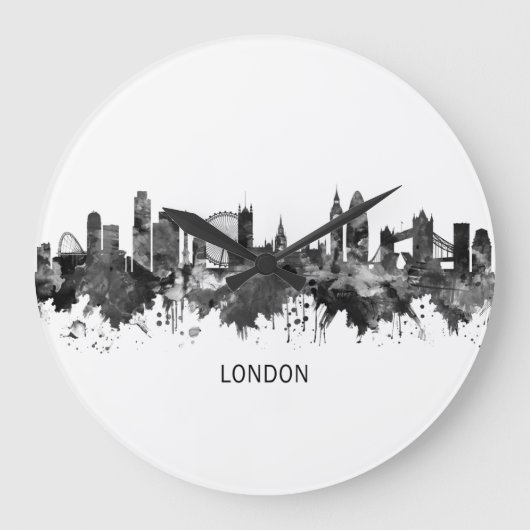 ロンドン·イングランド·スカイラインBW ラージ壁時計 (正面)
