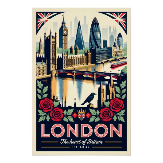 ロンドン イングランド レトロ 旅行ポスター アート ポスター (正面)
