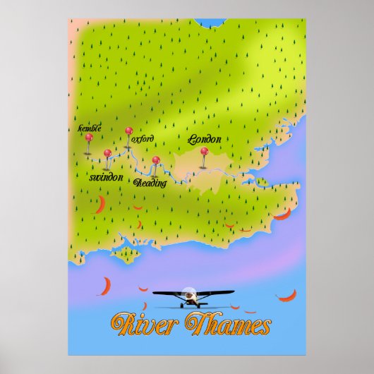 ロンドン イングランド ロンドン Thames川の地図 ポスター (正面)