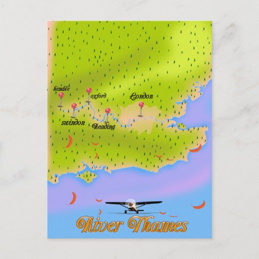 ロンドン イングランド ロンドン Thames川の地図 ポストカード (正面)