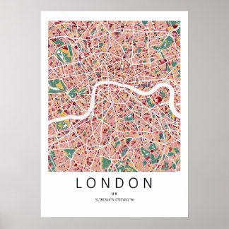 ロンドン イングランド 地図ポスター | モダンな街の壁掛けアート ポスター