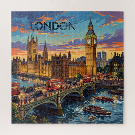 ロンドン イングランド 旅行 アート ヴィンテージ ジグソーパズル (縦)