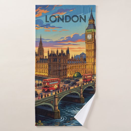 ロンドン イングランド 旅行 アート ヴィンテージ バスタオルセット (バスタオル)