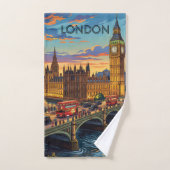 ロンドン イングランド 旅行 アート ヴィンテージ バスタオルセット (ハンドタオル)