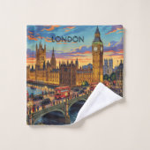 ロンドン イングランド 旅行 アート ヴィンテージ バスタオルセット (ウォッシュタオル)