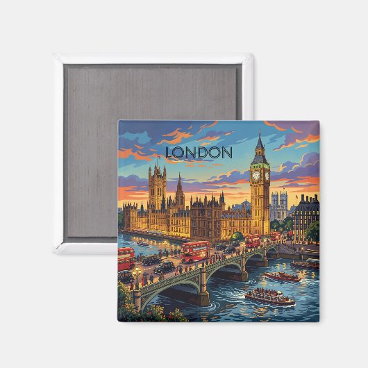 ロンドン イングランド 旅行 アート ヴィンテージ マグネット (正面/裏面)