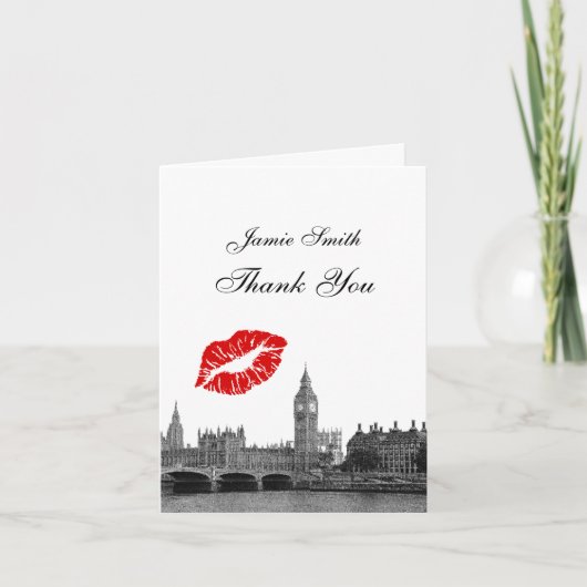 ロンドン イングランド 空のライン キス #1 白黒 ありがとう サンキューカード (正面)