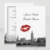 ロンドン イングランド 空のライン キス #1 白黒 バーチャル ブライダル シャワー 招待状 (正面/裏面)