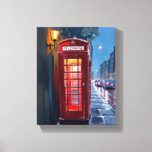ロンドン イングランド 赤い電話ボックス 旅行 絵画 キャンバスプリント