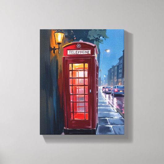 ロンドン イングランド 赤い電話ボックス 旅行 絵画 キャンバスプリント (正面)