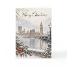 ロンドン ウェストミンスター 水彩 メリークリスマス ホル