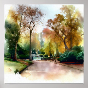 ロンドン – オランダ公園(A)、水彩画 ポスター