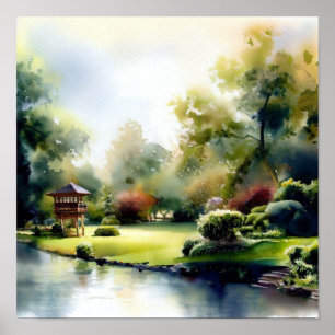 ロンドン – オランダ公園(D)、水彩画 ポスター