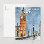 ロンドン・クリスマスの水彩画 ビッグ・ベン ポストカード (正面/裏面)