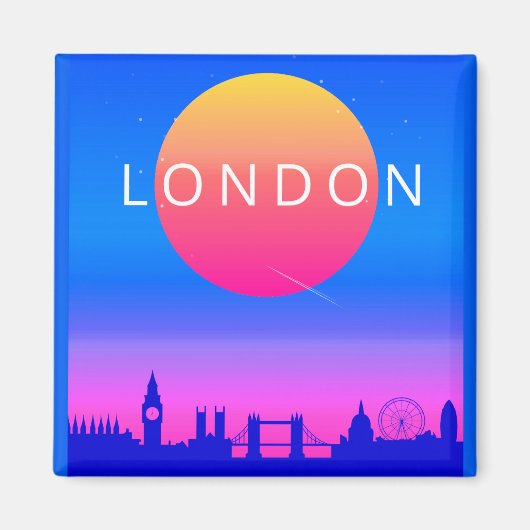 ロンドン・スカイライン・サンセット旅行ポスター マグネット (正面)