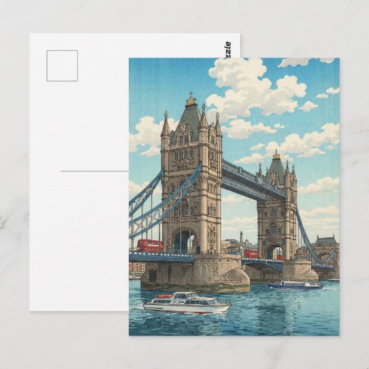 ロンドン・タワーブリッジの浮世絵 ポストカード (正面/裏面)