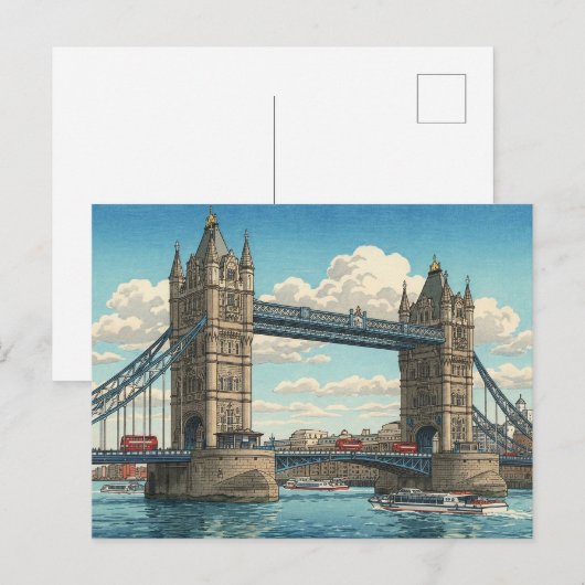 ロンドン・タワーブリッジの浮世絵 ポストカード (正面/裏面)