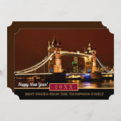 ロンドン、タワーブリッジ&ハッピーニューイヤー!Wishesカード シーズンカード (正面/裏面)