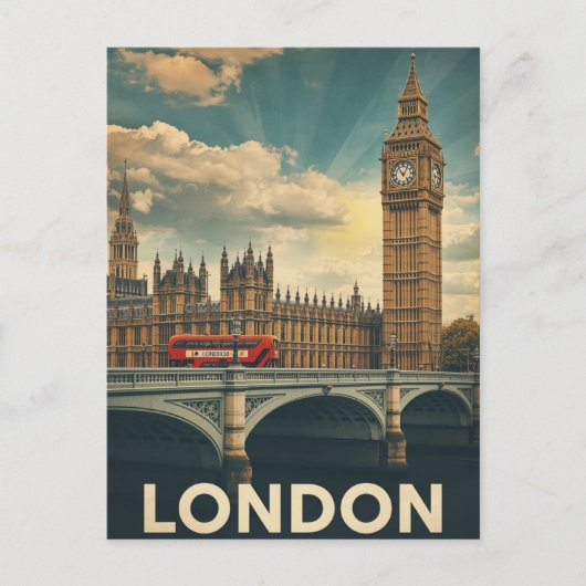 ロンドン ビッグベンとバス ポストカード (正面)