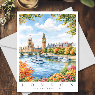ロンドン ビッグベン イングランド 水彩画 旅行 ポストカード