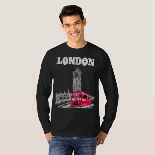 ロンドン ブラック モダン イングランド イギリス Tシャツ (正面フル)