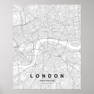 ロンドン・ミニマリストマップ (モノクロ) ポスター