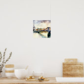 ロンドン – ロンドンのミレニアム・ブリッジ(C)、水彩画 ポスター (キッチン)