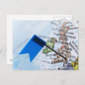 ロンドン、地図、クローズアップのイギリスに置かれるピンの地図を描いて下さい ポストカード (正面/裏面)