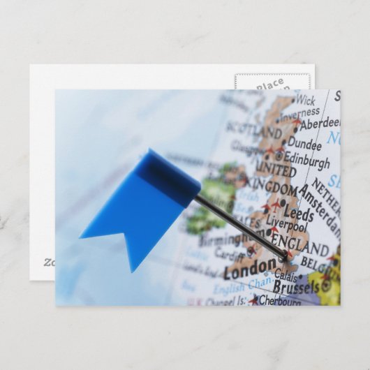 ロンドン、地図、クローズアップのイギリスに置かれるピンの地図を描いて下さい ポストカード (正面/裏面)