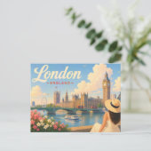 ロンドン - 帽子をかぶった女性 旅行ポストカード ポストカード (スタンド正面)