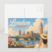 ロンドン - 帽子をかぶった女性 旅行ポストカード ポストカード (正面/裏面)