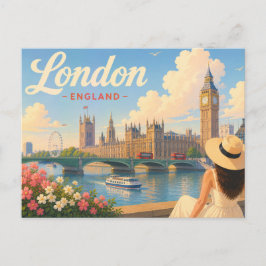 ロンドン - 帽子をかぶった女性 旅行ポストカード ポストカード