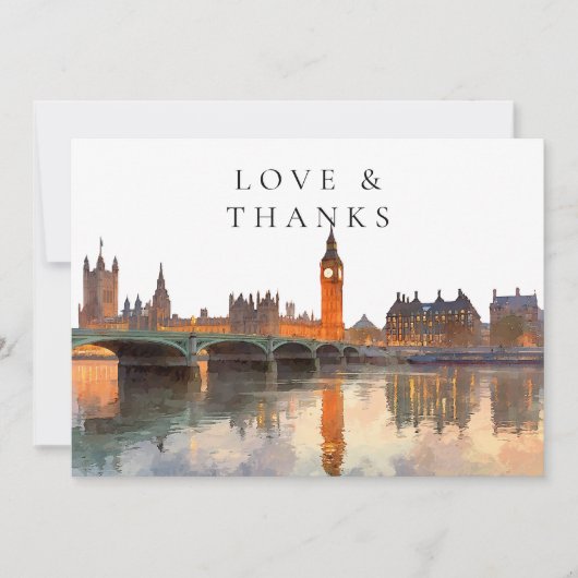 ロンドン 水彩 結婚式 写真 サンキューカード (正面)