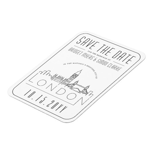 ロンドン、英国のス結婚タイル化されたスカイライン日付を保存 マグネット (左側)