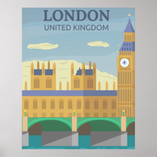 ロンドン，英国ヴィンテージレトロ旅行 ポスター