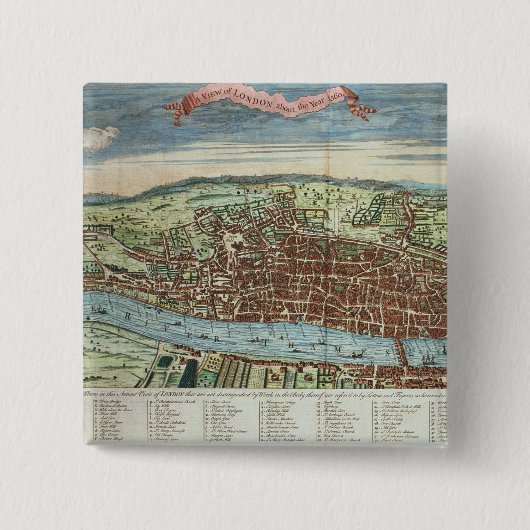 ロンドン、c.1560の眺め 缶バッジ (正面)