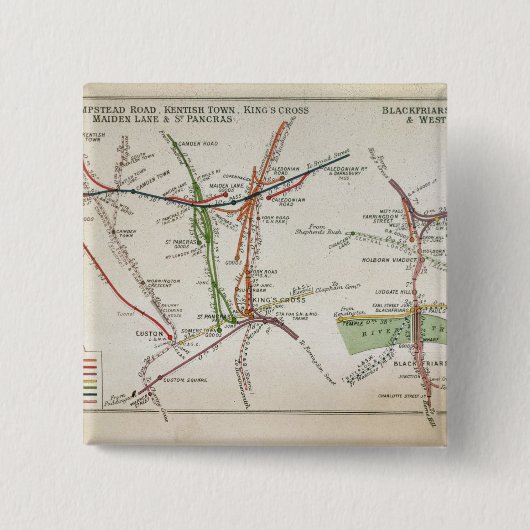 ロンドン、c.1915の輸送の地図 缶バッジ (正面)