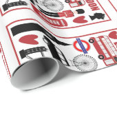 ロンドンUKアイコンギフトラップ、赤、黒、ユニオンジャック ラッピングペーパー (ロールコーナー)