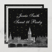 ロンドンUKスカイラインエッチドスターリーDIY BG Sweet 16 招待状 (正面/裏面)