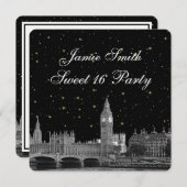 ロンドンUKスカイラインエッチドスターリーDIY BG Sweet 16 招待状 (正面/裏面)