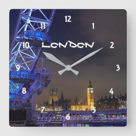 ロンドンUKナイトシティスケープロンドンアイビュー スクエア壁時計