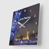 ロンドンUKナイトシティスケープロンドンアイビュー スクエア壁時計 (傾斜)