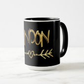 ロンドンUKラブブラック金ゴールドタイポグラフィエレガント マグカップ (正面右)