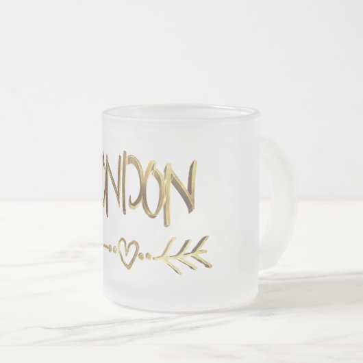 ロンドンUKラブ金ゴールドタイポグラフィエレガント文字 フロストグラスマグカップ (正面右)